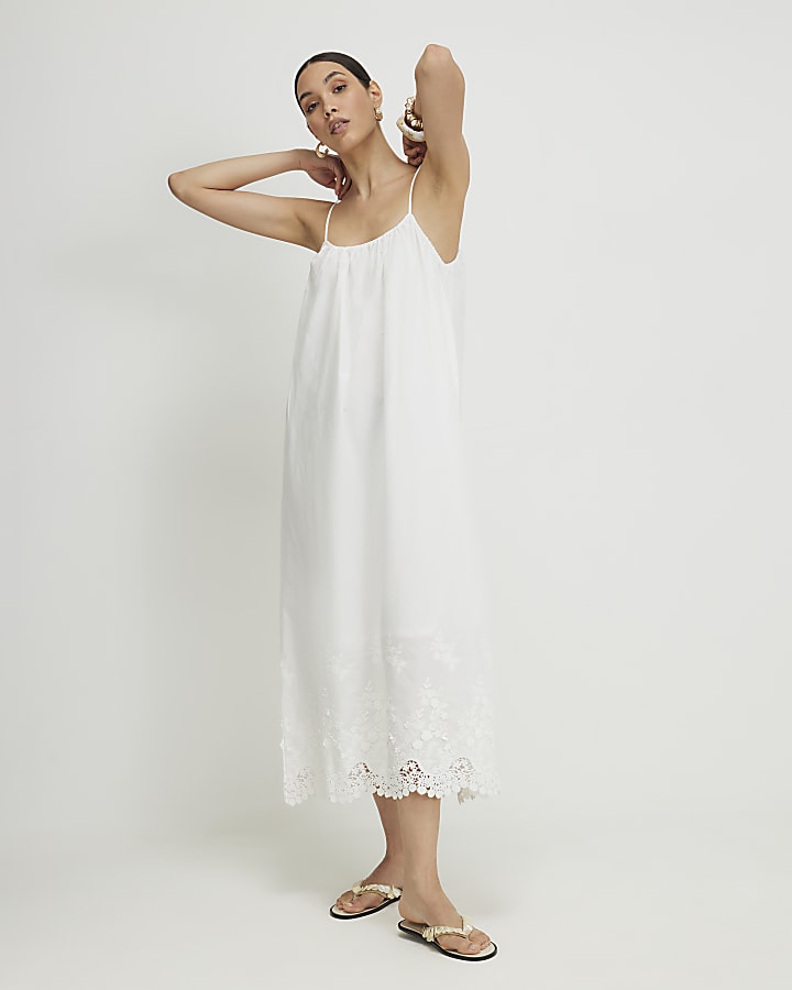 White Schiffli Hem Knitted Hybrid Dress
