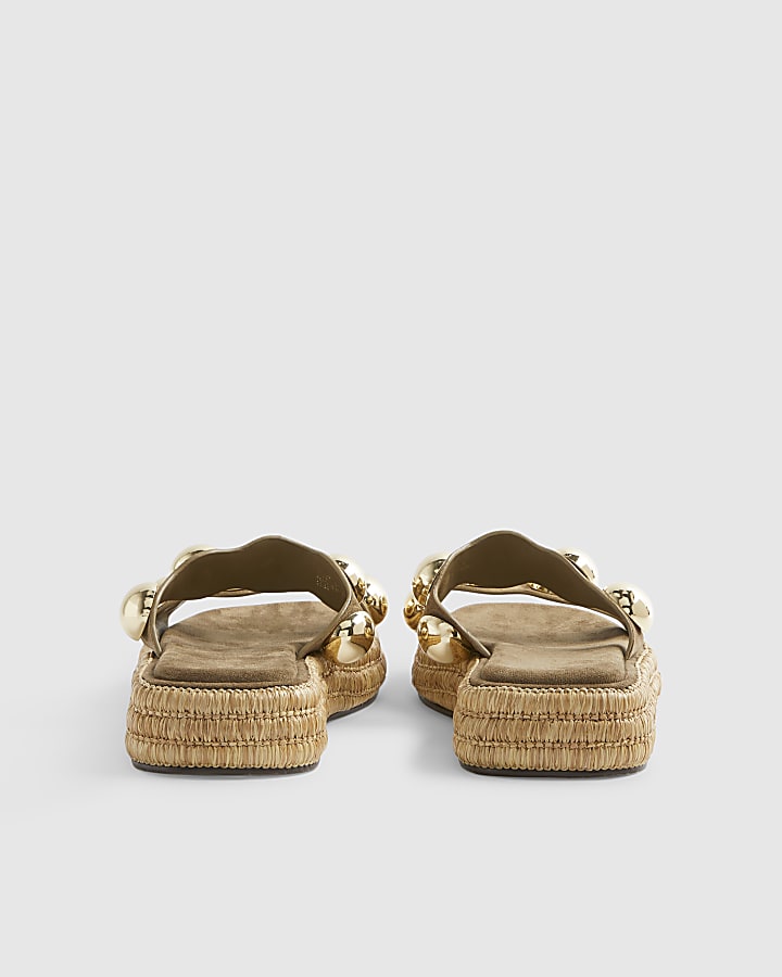 Khaki Studded Flatform Sandals