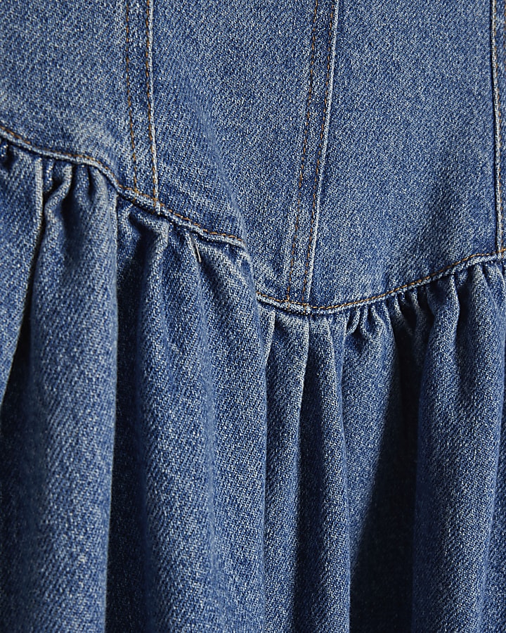Petite Blue  Seamed Midi Denim Swing Dress