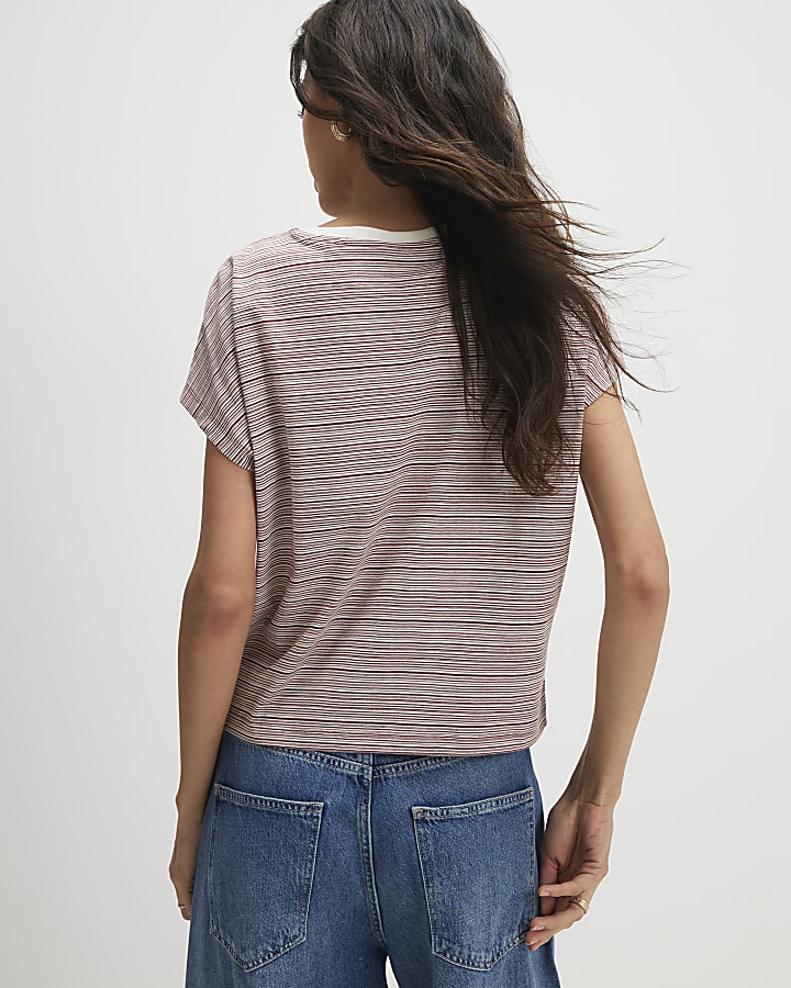 Cream Short Sleeve Stripe Twist Front T-shirt