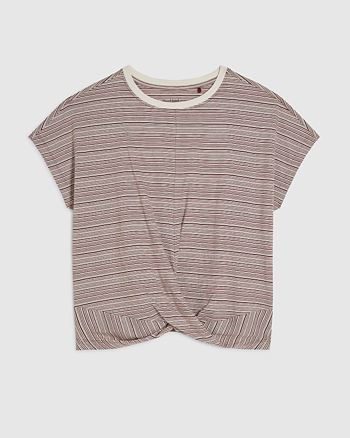 Cream Short Sleeve Stripe Twist Front T-shirt