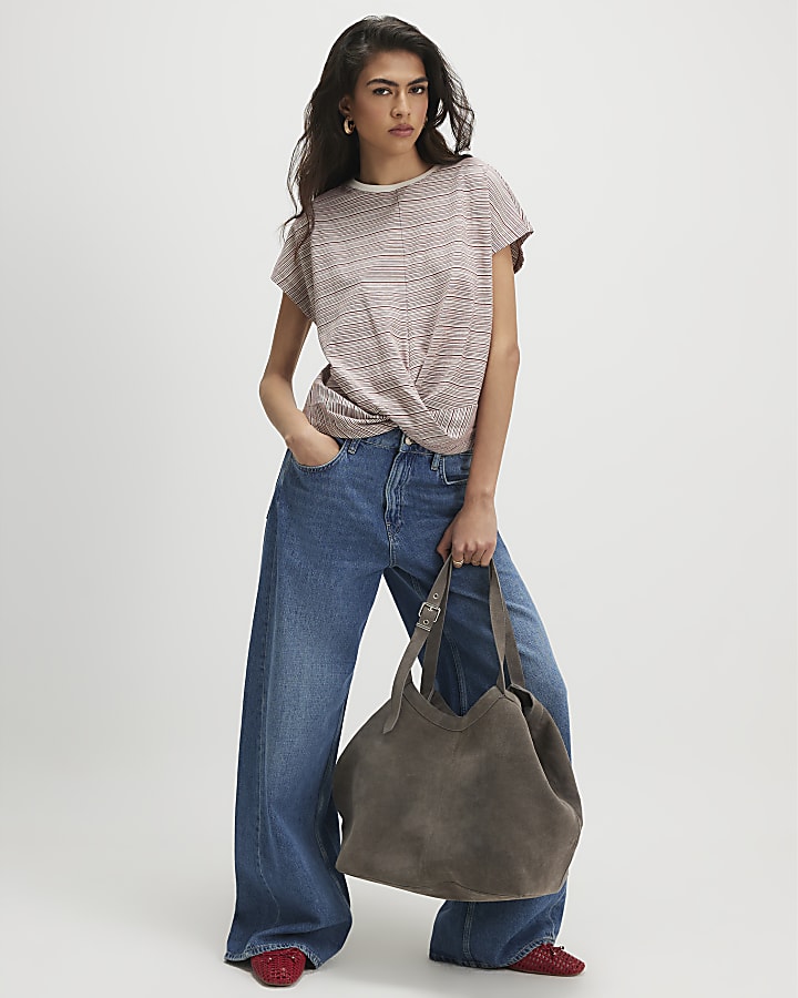 Cream Short Sleeve Stripe Twist Front T-shirt