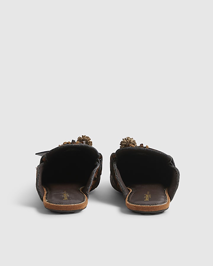 Beige Leopard Print Pony Hair Leather Loafers