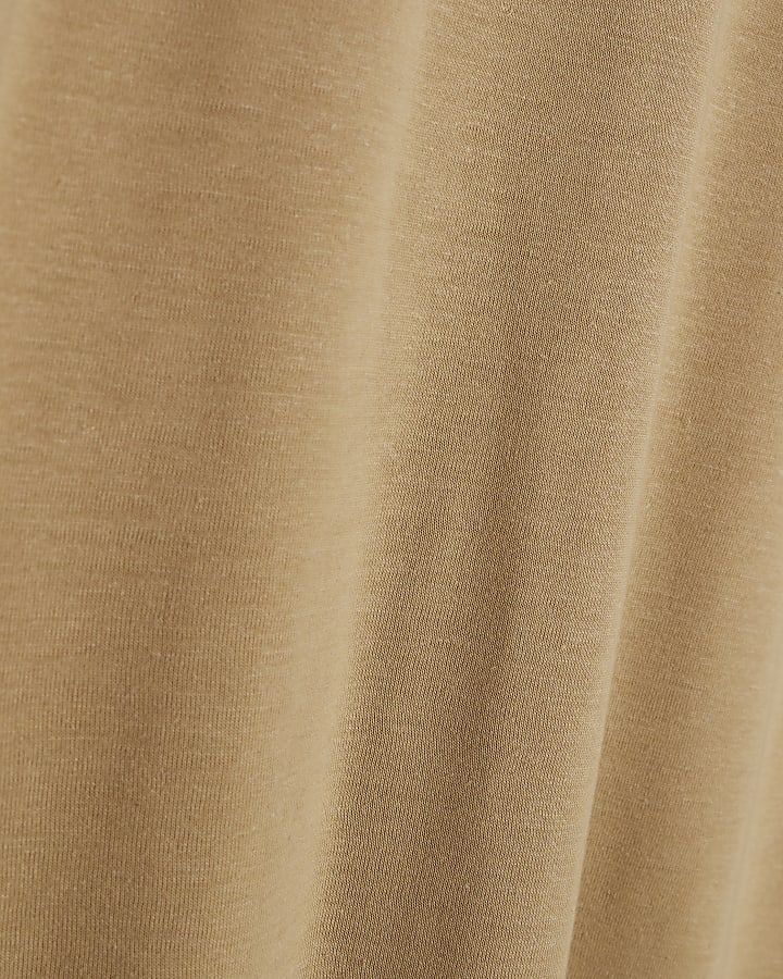Beige Drop Shoulder Linen Blend T-shirt