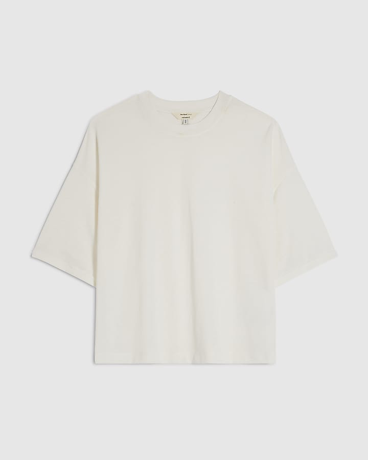 White Drop Shoulder Linen Blend T-shirt