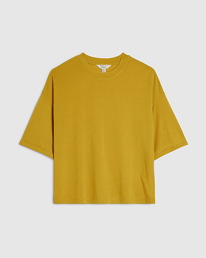 Yellow Drop Shoulder Linen Blend T-shirt