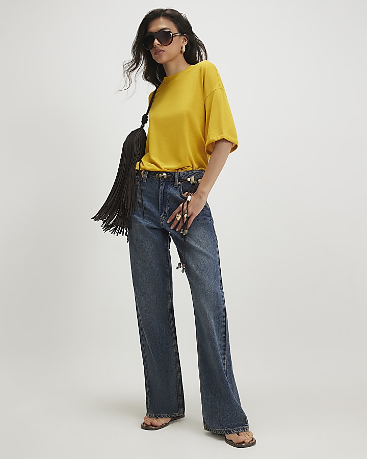 Yellow Drop Shoulder Linen Blend T-shirt