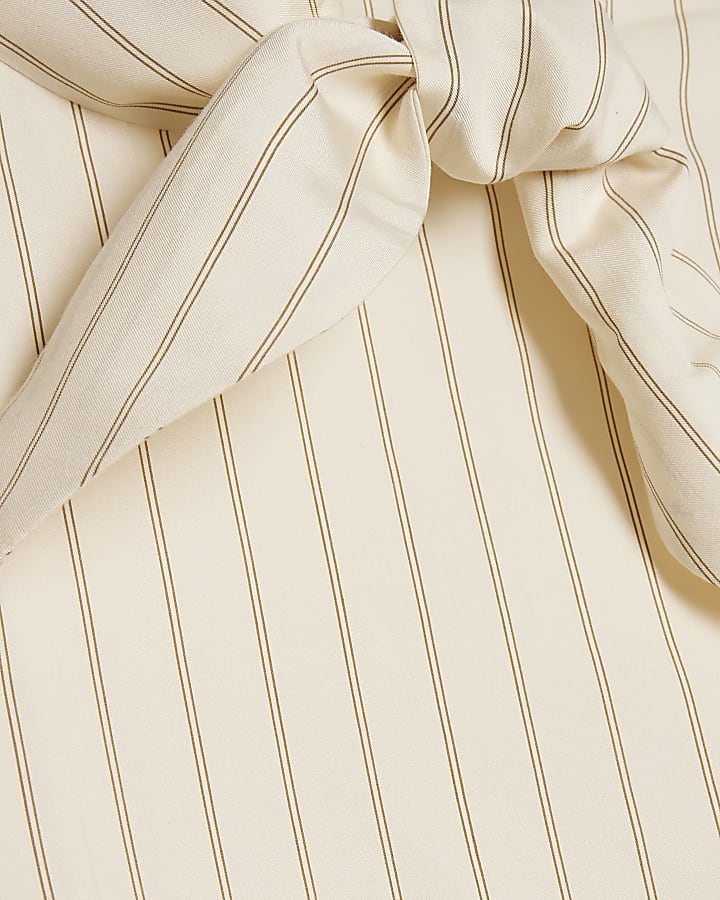 Cream Striped Tie Neck Blouse