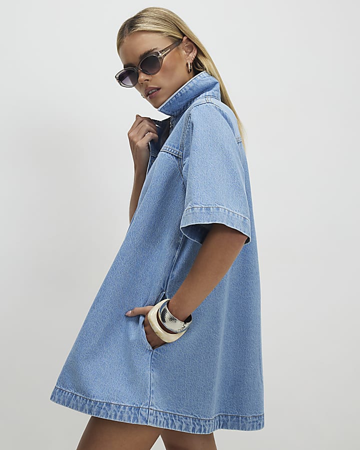 Petite Denim Button Through Dress