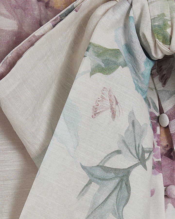 Cream Floral Pussybow Blouse