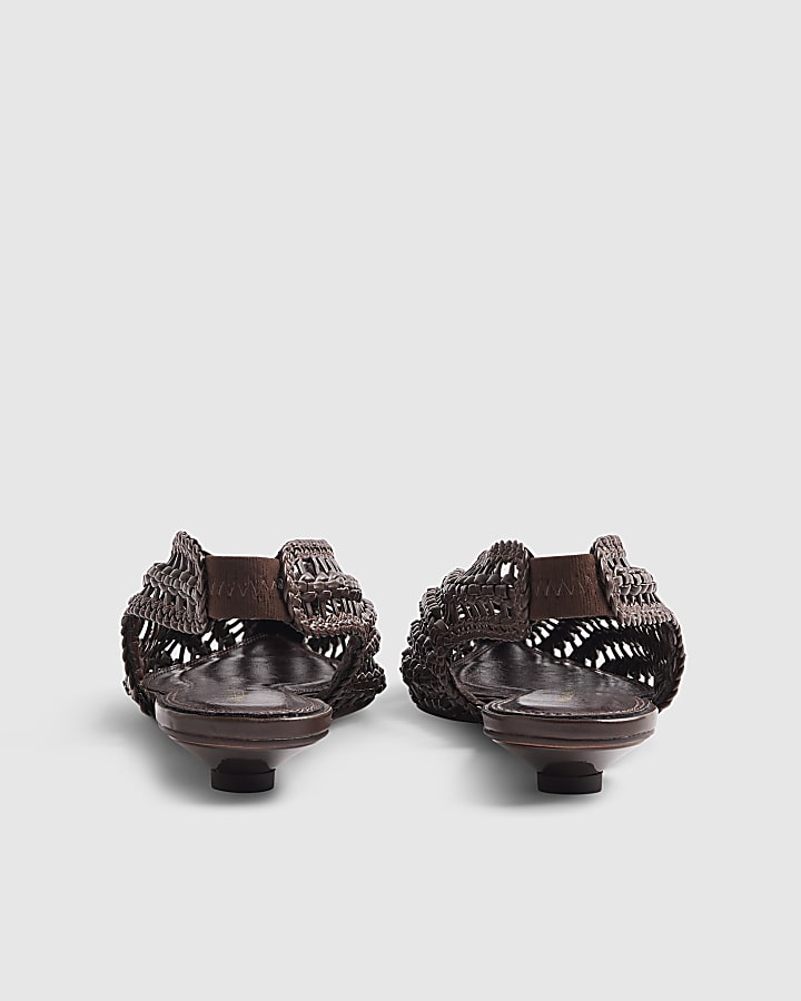 Brown Slingback Weave Court Flats
