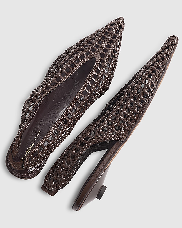 Brown Slingback Weave Court Flats
