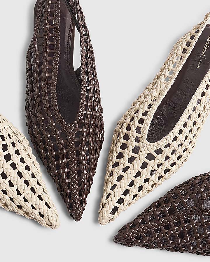 Brown Slingback Weave Court Flats