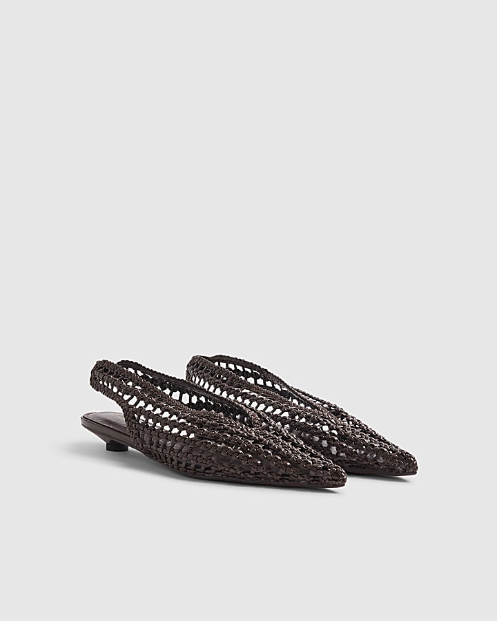 Brown Slingback Weave Court Flats