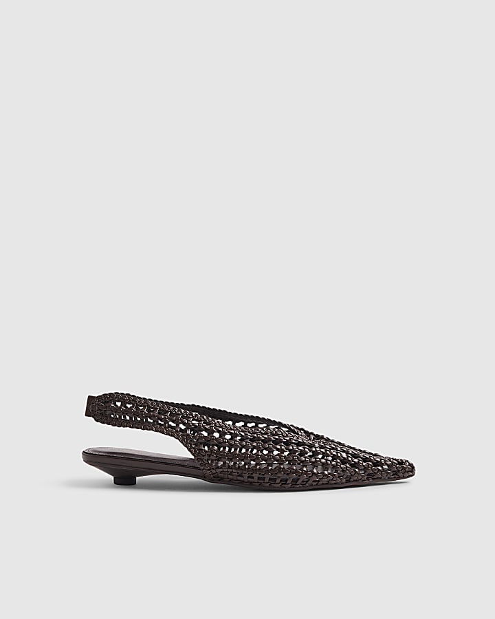Brown Slingback Weave Court Flats