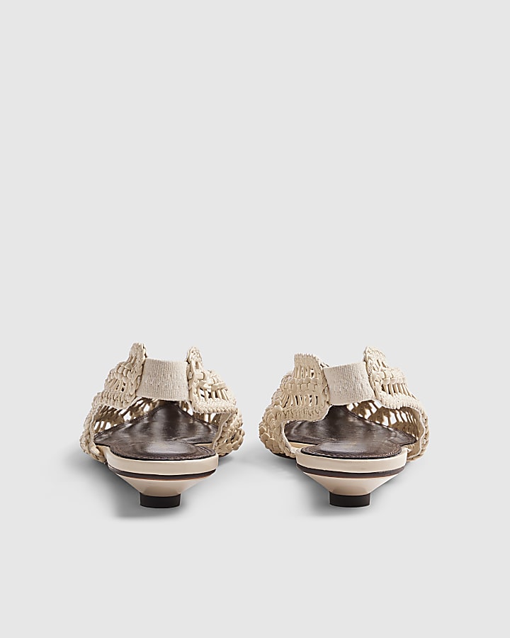 Cream Slingback Weave Court Flats