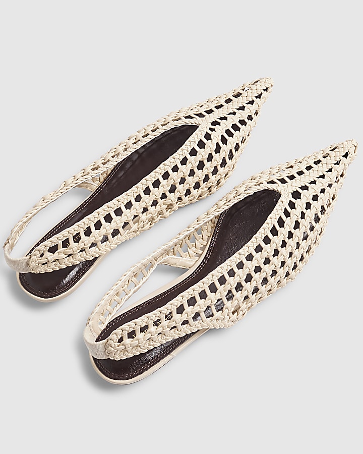 Cream Slingback Weave Court Flats