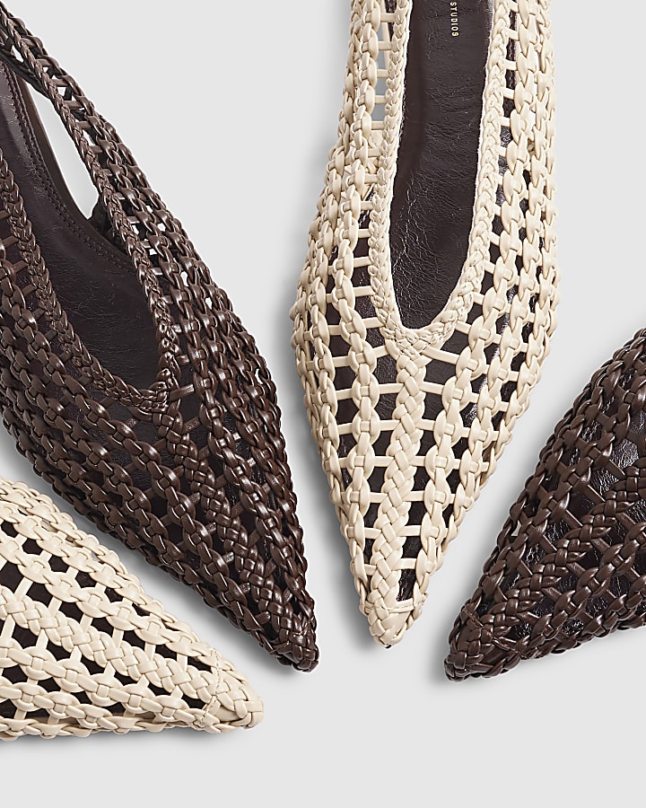 Cream Slingback Weave Court Flats