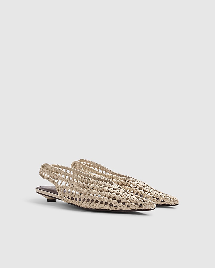 Cream Slingback Weave Court Flats