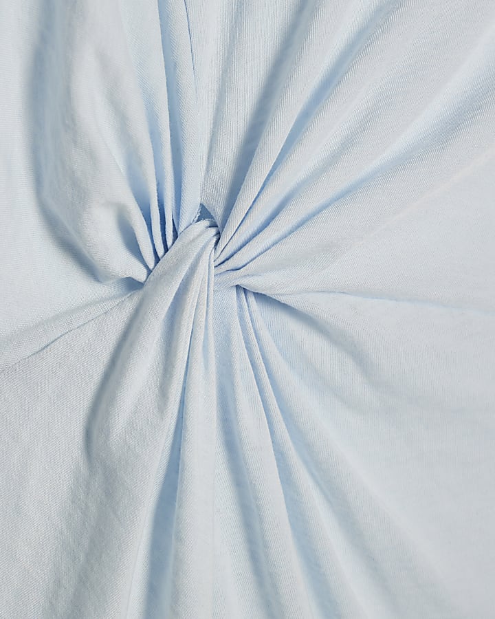 Blue Short Sleeve Burnout Twist Front T-shirt