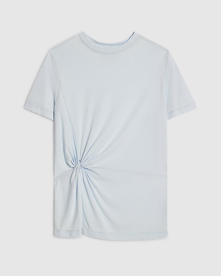 Blue Short Sleeve Burnout Twist Front T-shirt