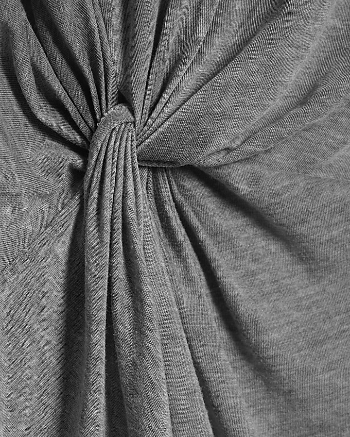 Grey Short Sleeve Burnout Twist Front T-shirt