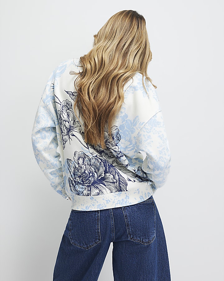 Blue Long Sleeve In Bloom Sweatshirt