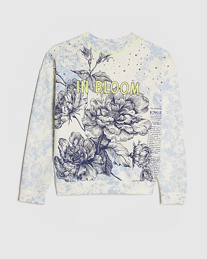 Blue Long Sleeve In Bloom Sweatshirt