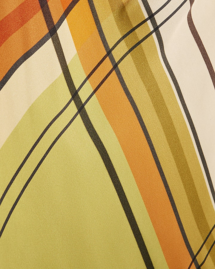 Green Check Print Column Midi Dress