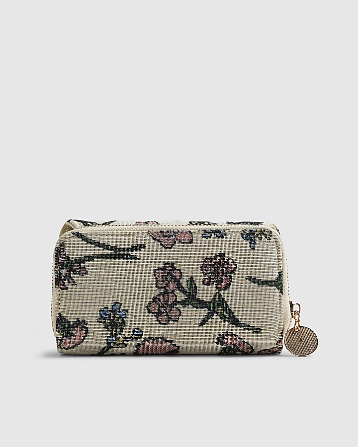 Cream Floral Jacquard Logo Flap Purse