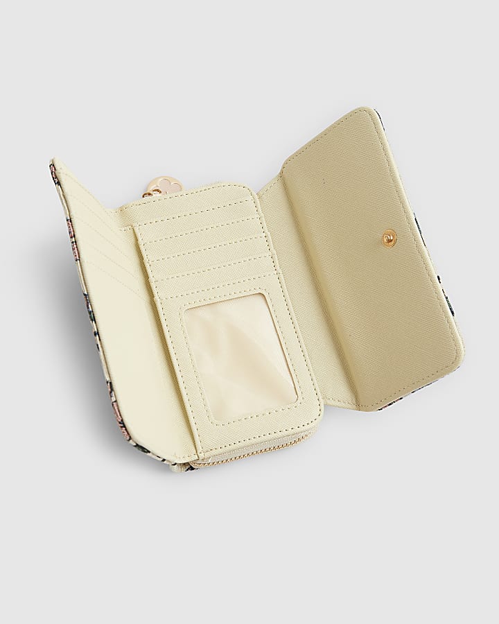 Cream Floral Jacquard Logo Flap Purse