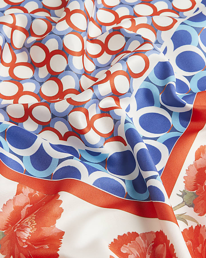 White Floral Print Scarf