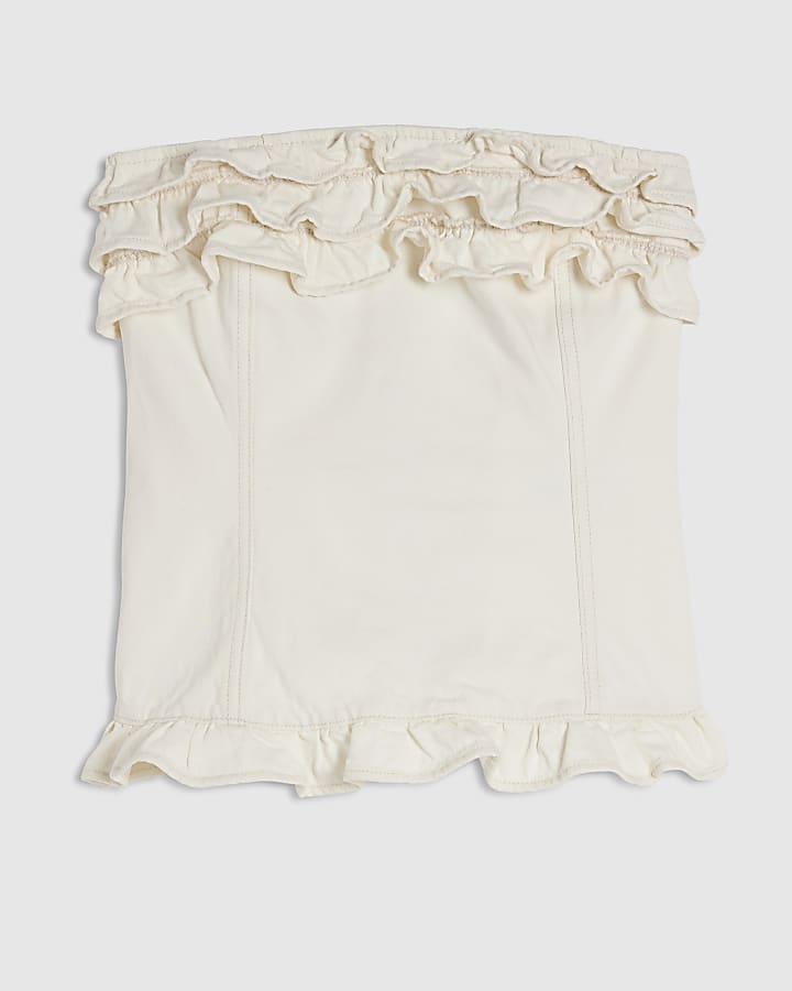 Cream Denim Frill Bandeau Top
