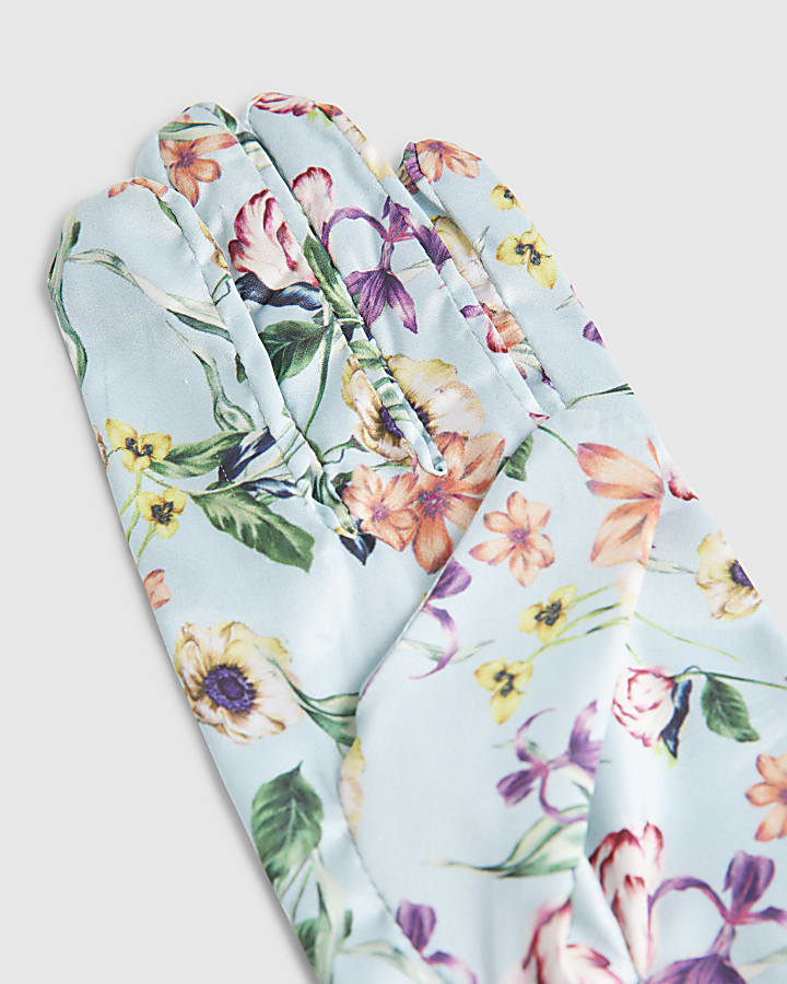 Blue Long Floral Gloves