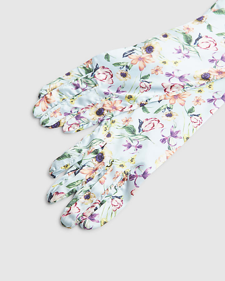 Blue Long Floral Gloves