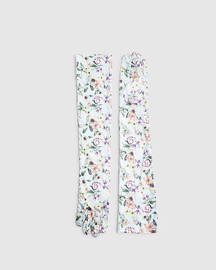 Blue Long Floral Gloves