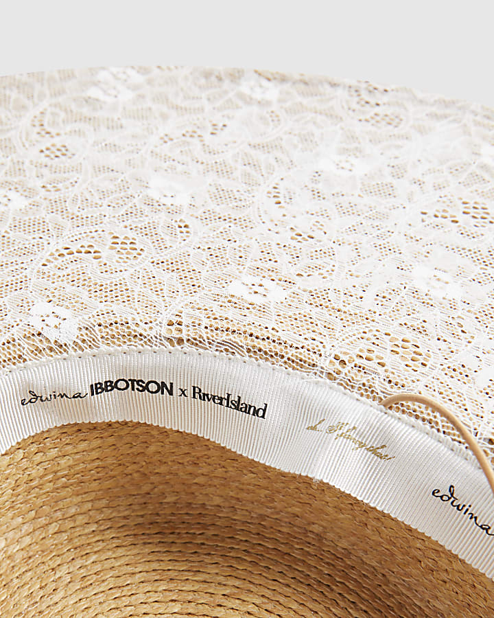 Beige Premium Amayah Embroidered Boater Hat