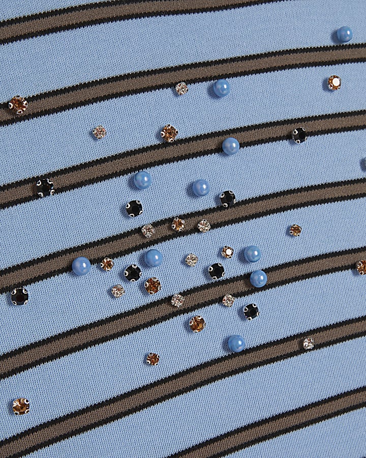 Blue Stripe Embellished T-Shirt