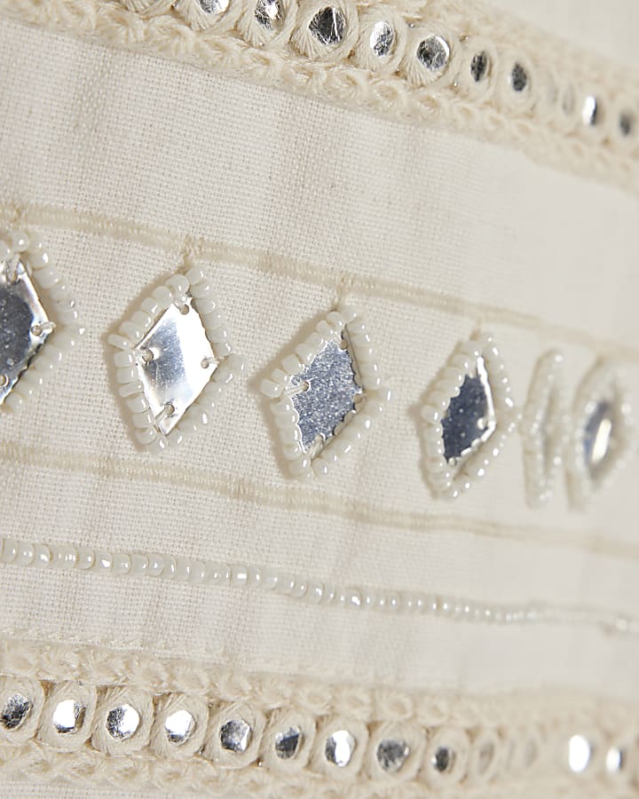 Cream Mirror Embroidered Hotpant Shorts