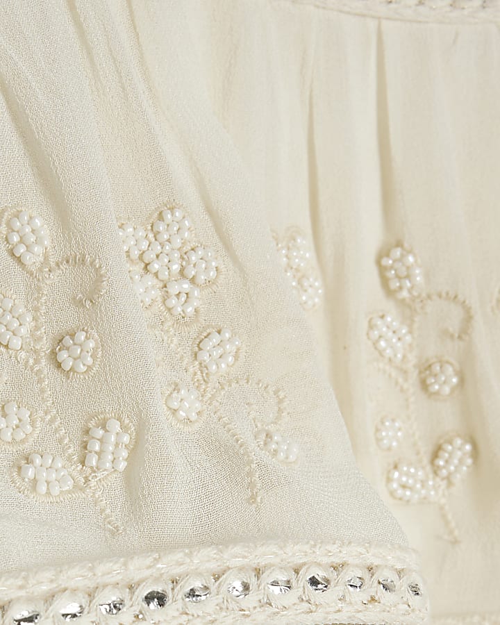Cream Embellished Tiered Cami Top