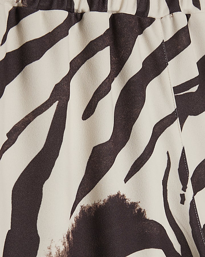 White Zebra Print Wide Leg Trousers