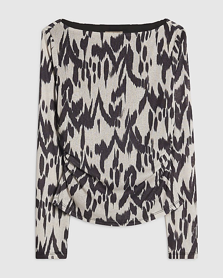 Cream Abstract Print Top