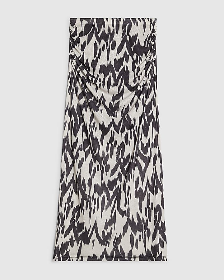 Cream Abstract Print Maxi Skirt