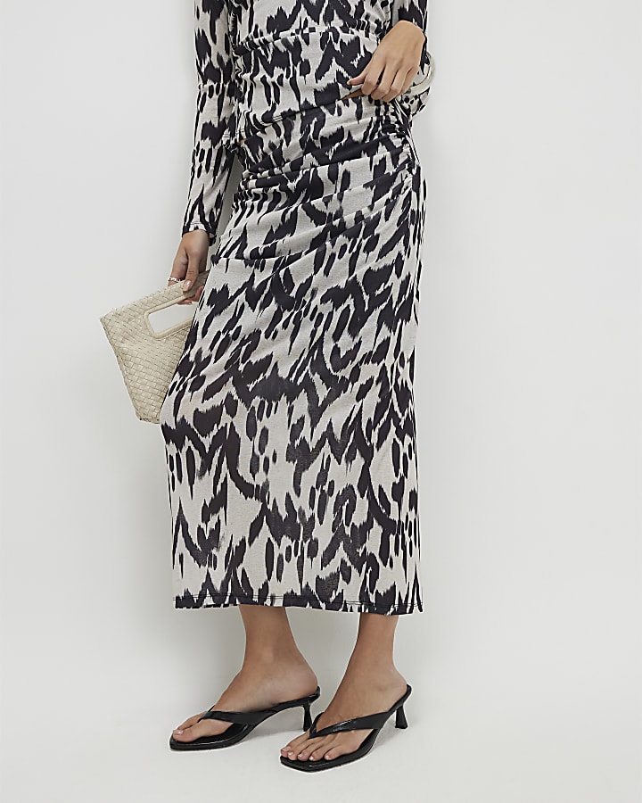 Cream Abstract Print Maxi Skirt