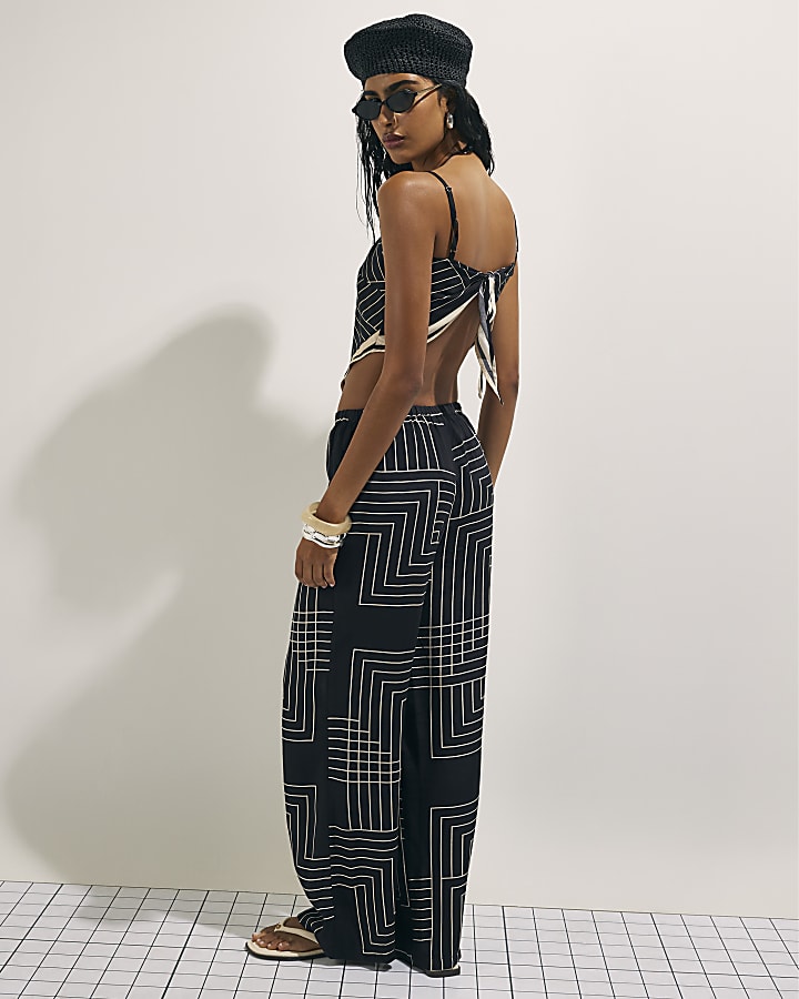 Black Geometric Print Trousers