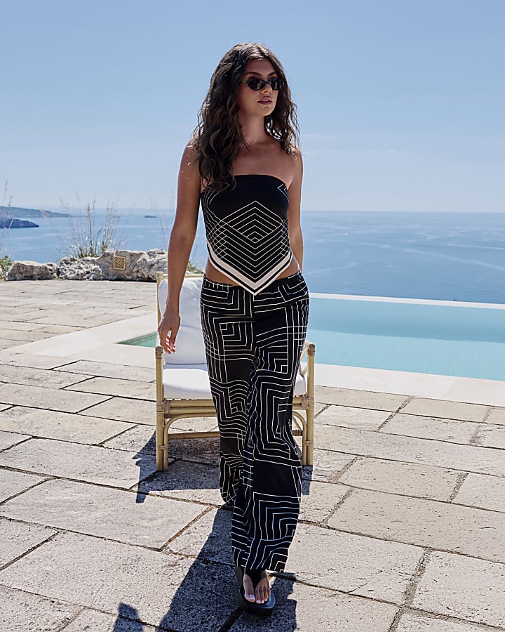 Black Geometric Print Trousers