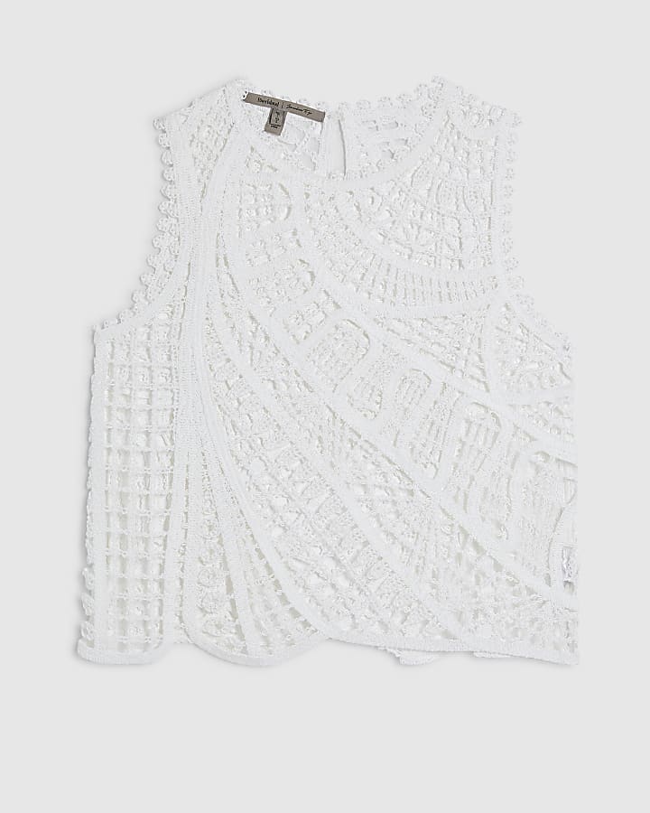 White Crochet Stitch Tank Top