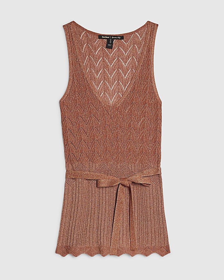 Brown Metallic Knit Vest Top