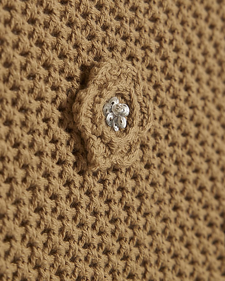 Brown Embellished Flower Knit Cami Top