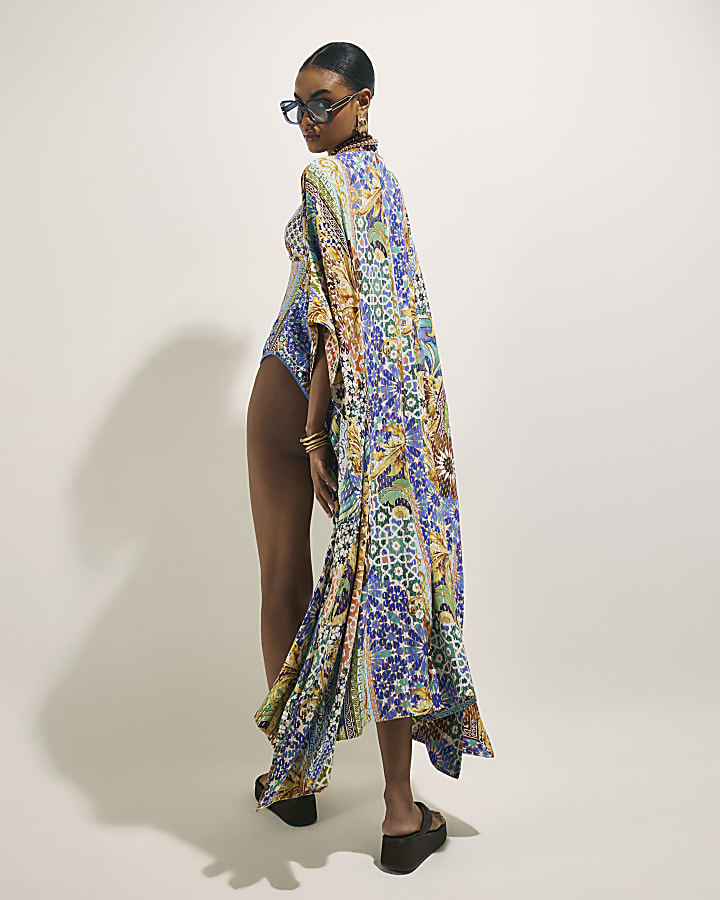 Blue Tile Print Maxi Kaftan